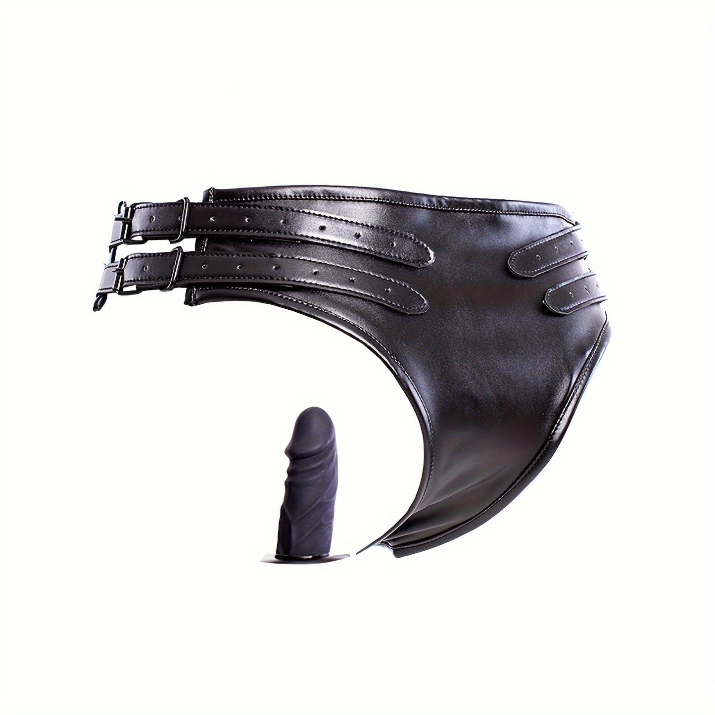 SM Restraint Thick Faux Leather Panties with Silicone Dildo Strap-On, Bondage Dildos for Women and Men, Vaginal Plug, Anal Plug, Thrust Flirt Toy - Hand Washable, Professional Dry Cleanable, Adult Entertainment | Faux Leather