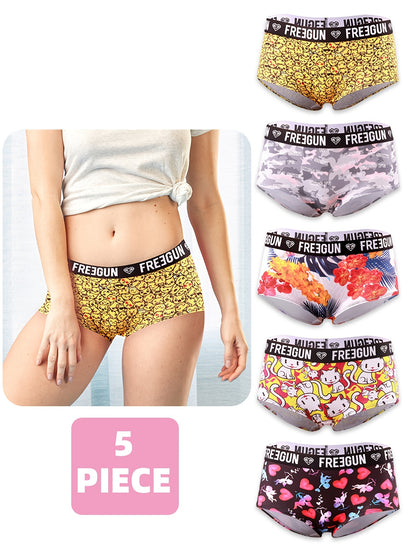 5pcs Soft & Comfortable Cartoon Print Boy Shorts - Women's Lingerie & Underwear with Cute Designs, Breathable Fabric, and Relaxing Fit for Everyday Wear