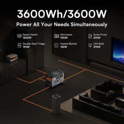 OSCAL 3600Wh Solar Generator PowerMax 3600 with 3x400W Panel | 4 AC Outputs (7200W Peak), 1.2H Full Charging, App Control, Emergency Power Station for Home, Camping & RVs, Includes Bonus 30W Solar Panel