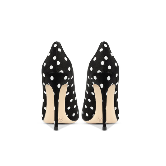 Leather Black Polka Dot High-Heeled Shoes With Thin Heels New French Sexy Satin Banquet Dress Single Shoes