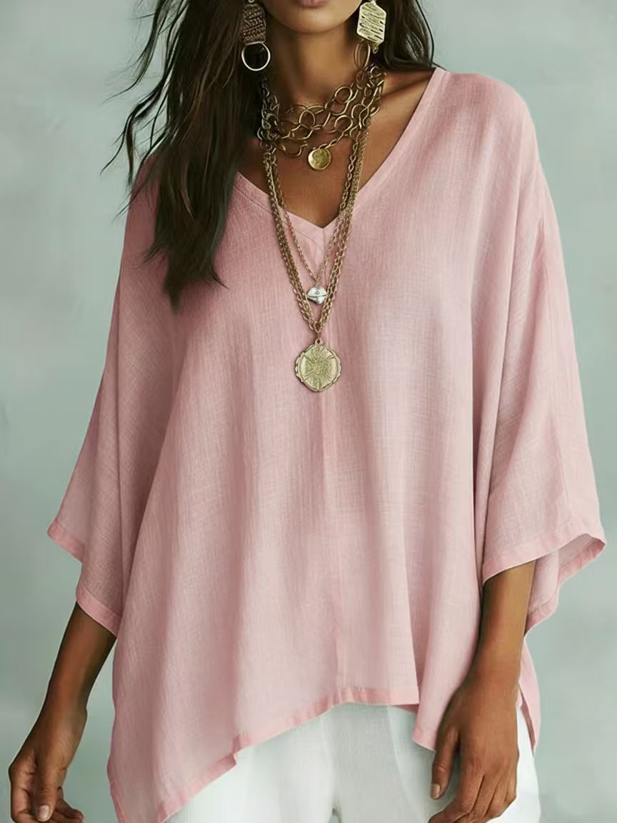 Womens Loose Solid-Colored Top Casual Comfortable All-Match T-Shirt