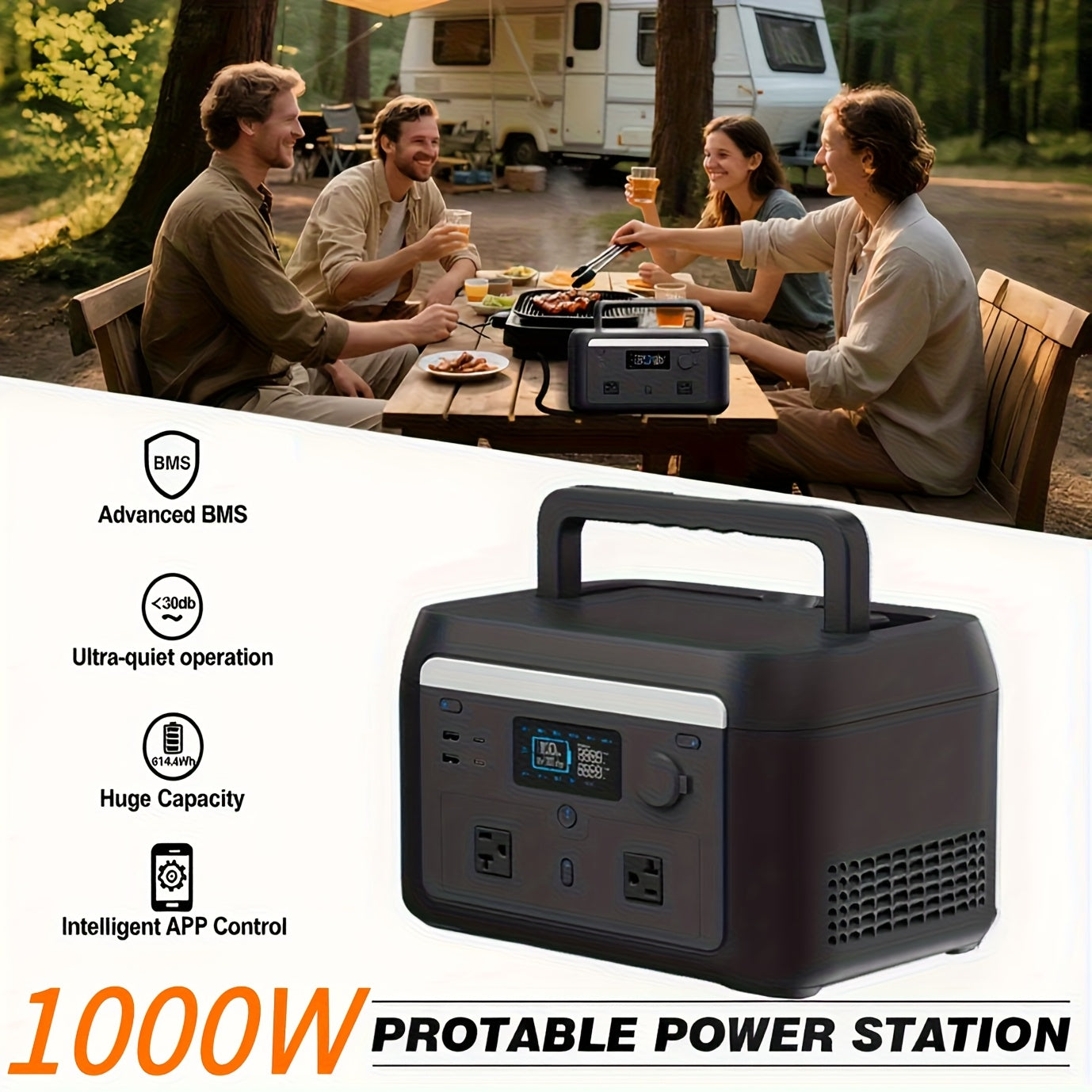 Advanced 3000W/1000W Solar Generator with Smart APP & Frequency Tracking - 1.6Hr Rapid Charge, LiFePO4 Battery for 10-Year Service, 30dB Ultra-Quiet Portable Power