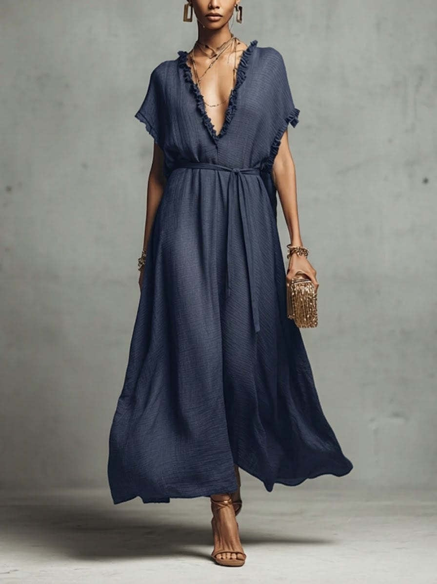 Loose-fit V-neck Casual Chic Womens Dress