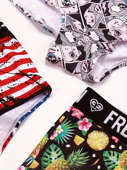 5pcs Soft & Comfortable Cartoon Print Boy Shorts - Women's Lingerie & Underwear with Cute Designs, Breathable Fabric, and Relaxing Fit for Everyday Wear