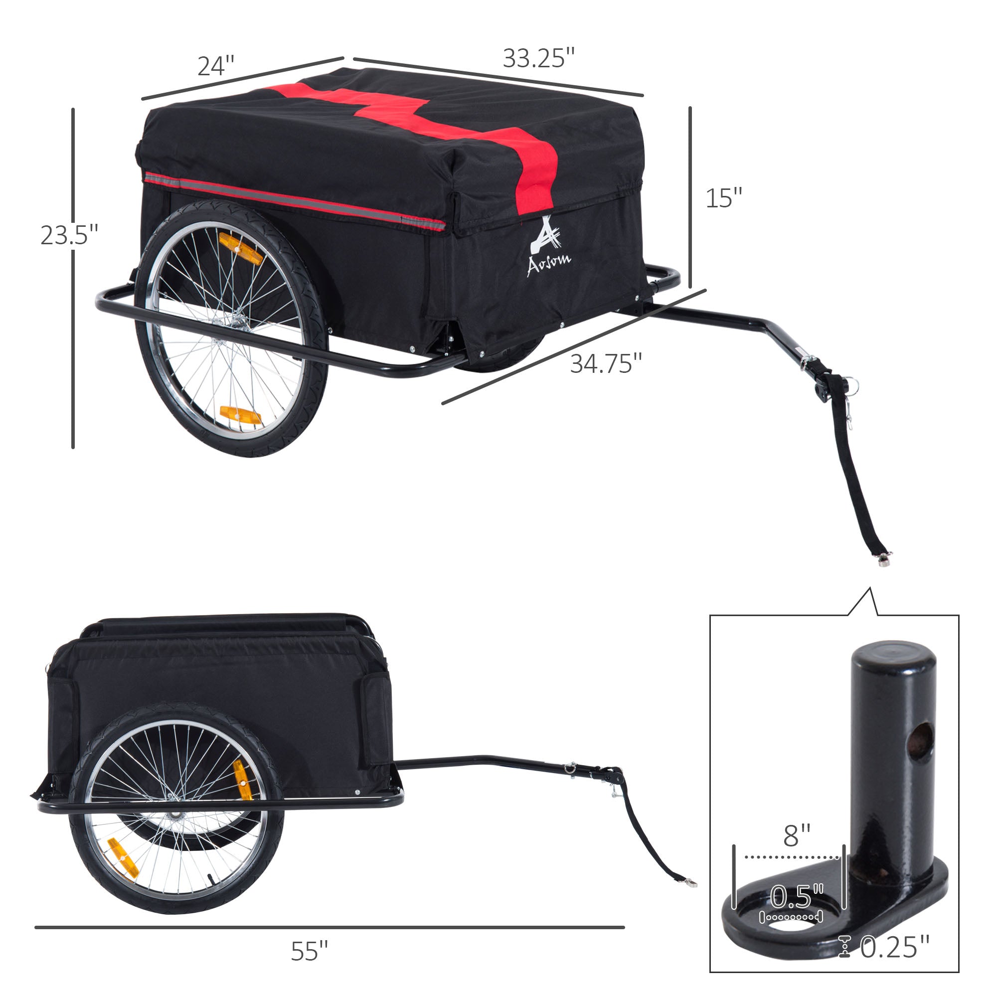 Bicycle Cargo Trailer, Two-Wheel Bike Luggage Wagon Trailer with Removable Cover, Wheel 20", Red
