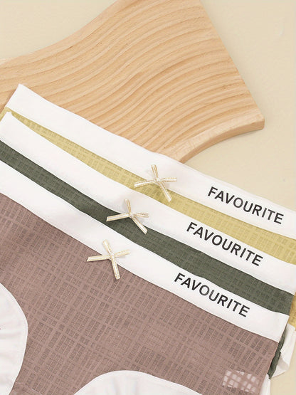 6pcs Letter Print Mesh Briefs, Comfy & Breathable Bow Tie Intimates Panties, Women's Lingerie & Underwear