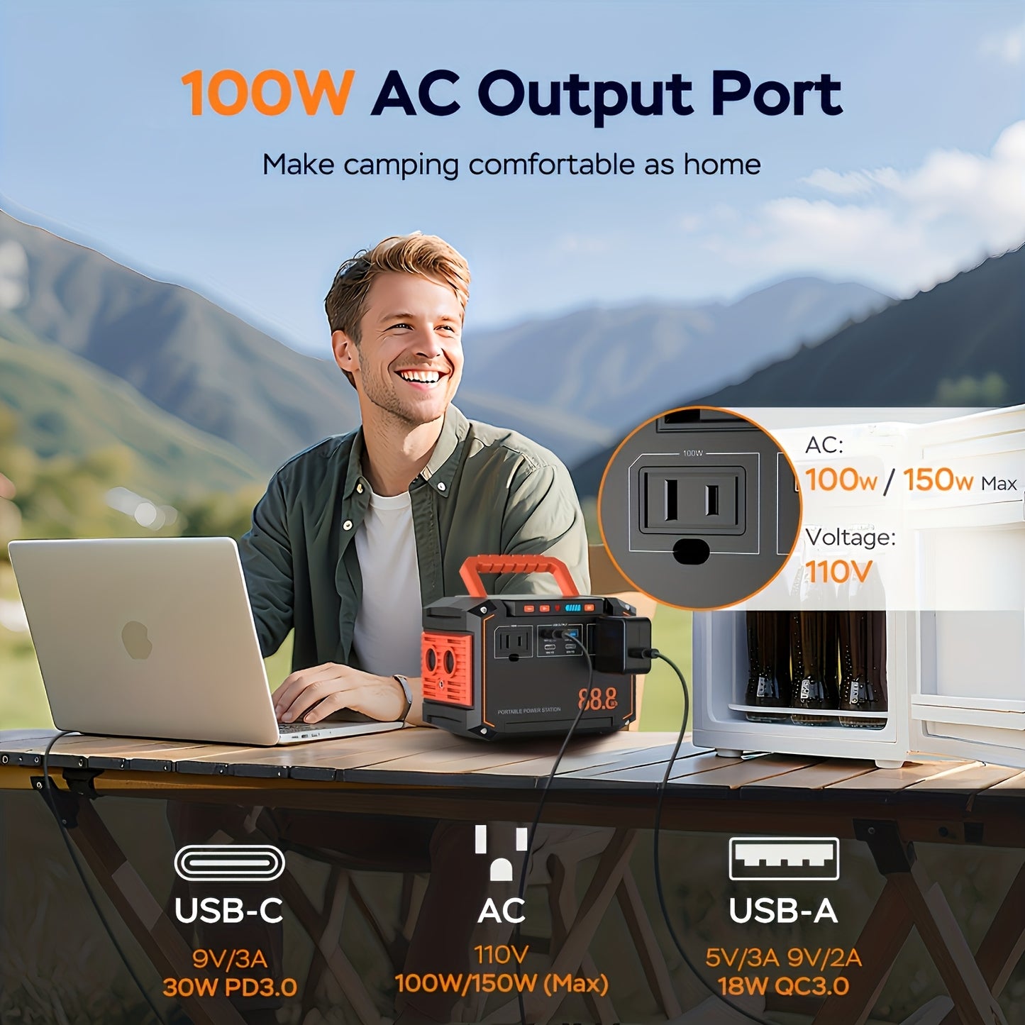 [Portable Power Station] Portable Power Station 88.8WH with AC Outlet (US Plug) | Solar Charging, USB/DC Ports - Compact Solar Generator, Lithium Battery for Camping, Emergency Backup, Home, RV, CPAP, Laptop - Ideal Gift for