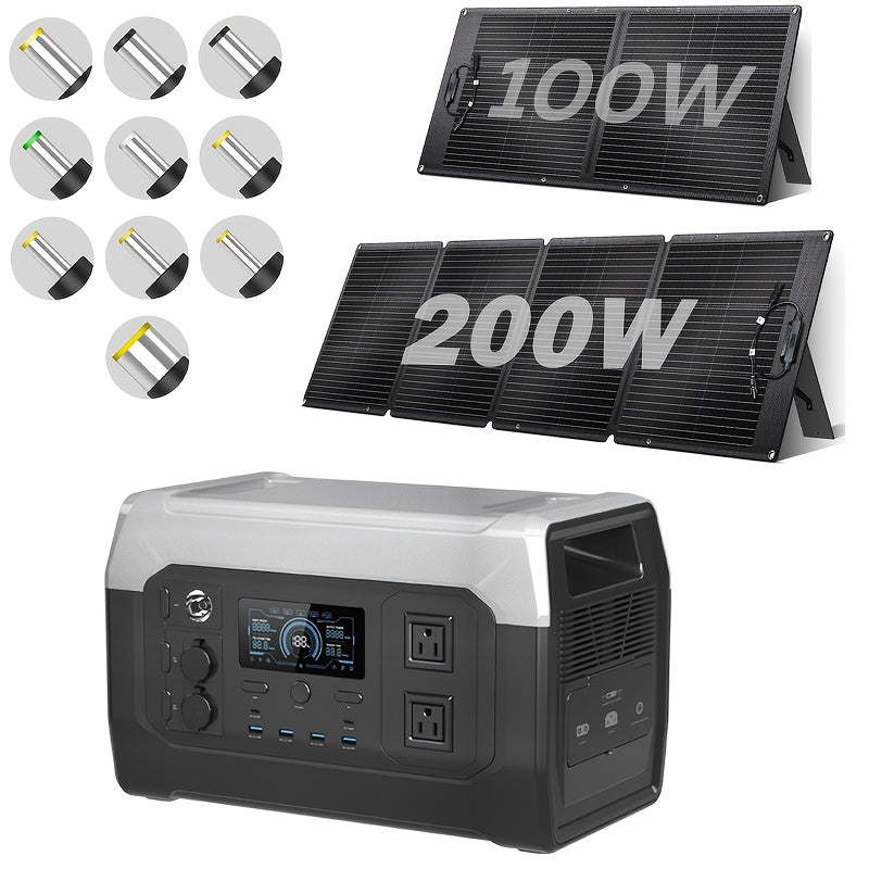 1600W 1024Wh Solar Generator, 100W/200W Portable Foldable Solar Panel Charger, LiFePO4 Battery UPS, Supports Series/parallel Connection (comes with Ten Adapters), Widely Used In Solar Home Systems, Suitable for Blizzard Home