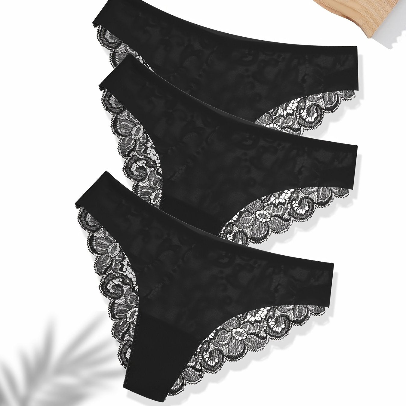 3Pcs Women's Sexy Lace Briefs Seamless Comfortable Panties Low-waist Underwear Ladies Intimate Plus Size Lingerie Exquisite Floral Set Bikini Briefs.