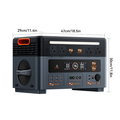 OSCAL Portable Power Station PowerMax 2400, 1872Wh LiFePO4 Battery, Full Charge In 1.5 Hr, 100W USB-C PD Output, 2400W(4800W Peak) Solar Generator With HD Stereo Speakers For Outdoor Camping, RV Travel, Emergency, Home Backup