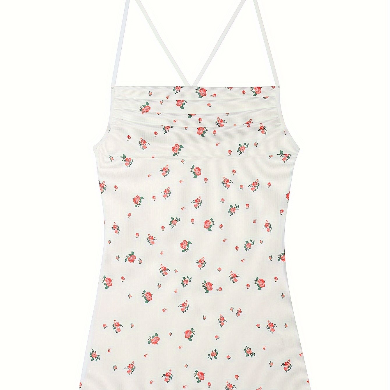 Sultry Floral Print Slip Dress, Criss Cross Back Sleeveless Babydoll, Women's Sexy Lingerie & Underwear