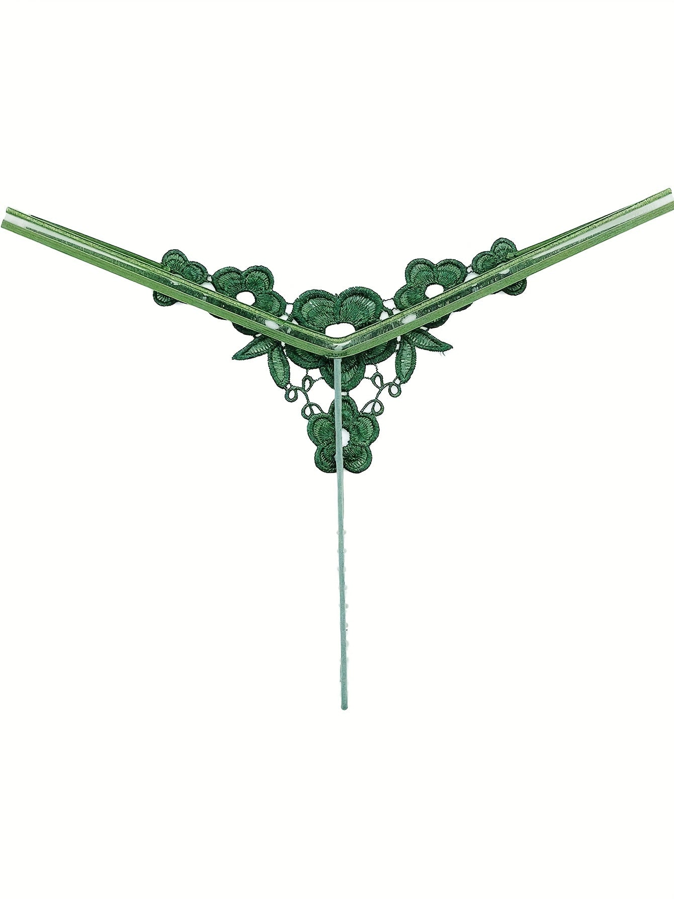 Floral Embroidery Thong, Hollow Out Faux Pearl Panties, Women's Sexy Lingerie & Underwear