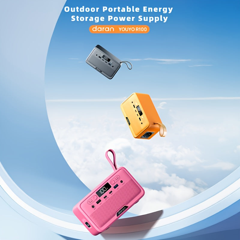 Daranener 100W 28000mAh Portable Power Station Solar Generator with AC Outlet & PD Fast Charging, Lifepo4 Battery, 89.6Wh/28000mAh Capacity, Solar-Powered Portable Charger for Home, Camping, RV, Outdoor - Compatible with Lapt