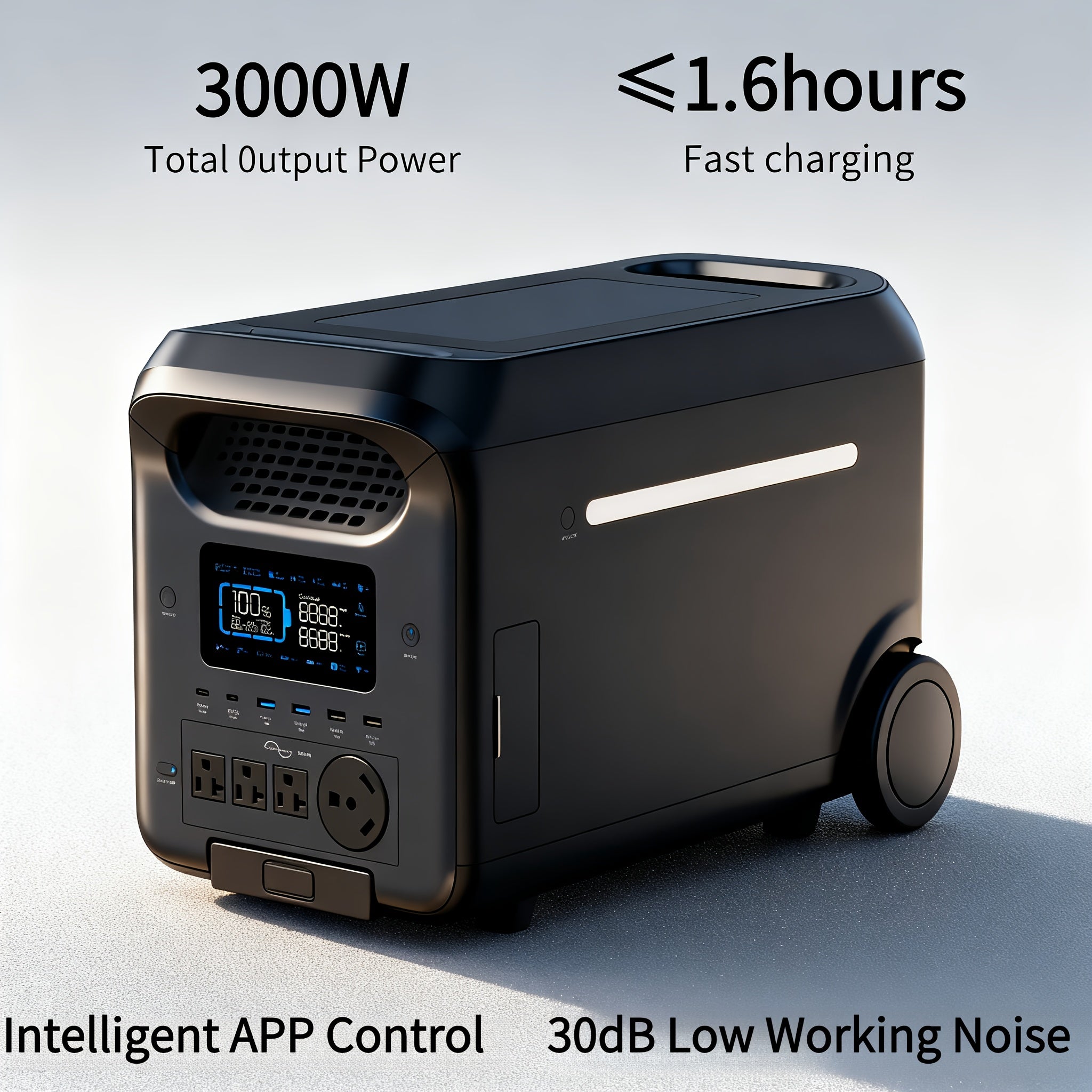 Advanced 3000W/1000W Solar Generator with Smart APP & Frequency Tracking - 1.6Hr Rapid Charge, LiFePO4 Battery for 10-Year Service, 30dB Ultra-Quiet Portable Power