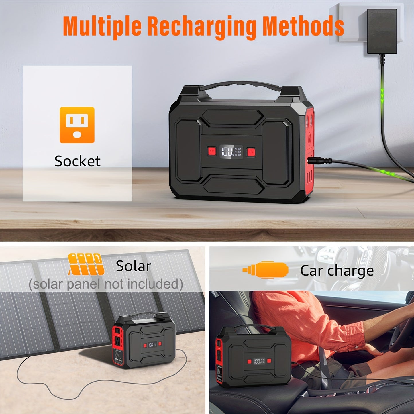 39600mAh Portable Power Station - High-Capacity Small Solar Generator (Without Panel), With 110V AC Outlet, DC Port, USB-C Port, 3 USB Output, LED Light - Portable Battery Pack For Home, Outdoor Adventures, Road Trip, Camping