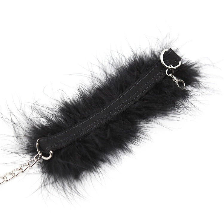Binding Handcuffs Hand And Foot Cuffs Short Feather Small Handcuffs Feather Black Adult Products