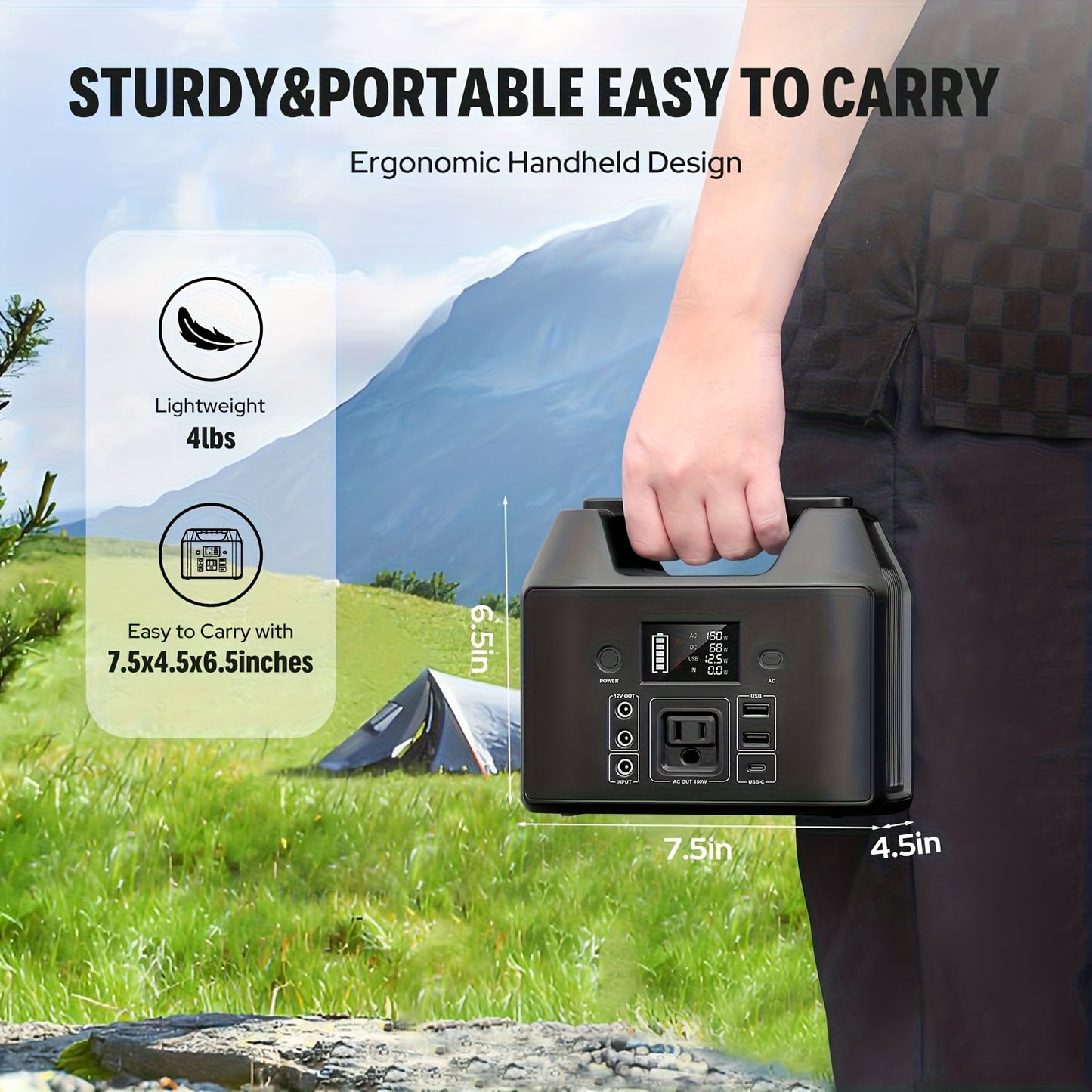 150W 155Wh/122.8Wh Portable Power Station Solar Generator, Lithium Battery Pack- High-Capacity, AC/DC/USB-C/USB Outputs, Digital Display, Overload & Overheat Protection, Compact for Home, Camping, RV Trip, Emergency Backup Po