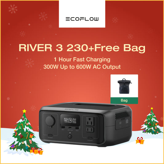 ECOFLOW Portable Power Station RIVER 3 With Bag, 230Wh LiFePO4 Battery Power Station, 300W Up To 600W AC Output, <20 MS UPS & <30 DB, 1Hr Fast Charging Solar Generator For Outdoor/Camping/Home Use
