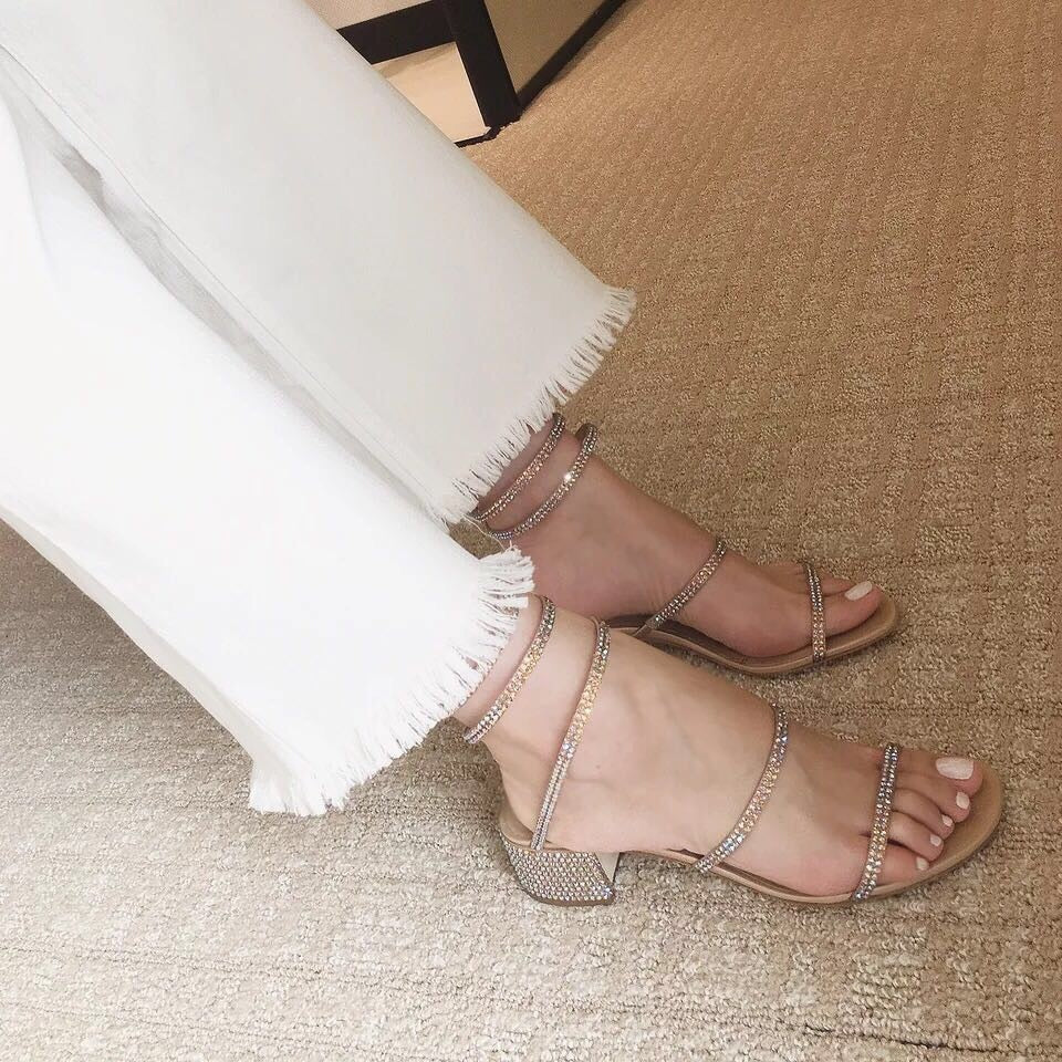 Summer Crystal Gladiator Sandals Women Open Toe Square Heels Sandals Women Fashion Party Dress Snake Strap Shoes