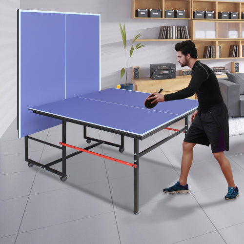 8ft Mid-Size Table Tennis Table Foldable & Portable Ping Pong Table Set For Indoor Games With Net, 2 Table Tennis Paddles And 3 Balls
