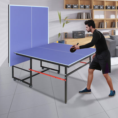 8ft Mid-Size Table Tennis Table Foldable & Portable Ping Pong Table Set For Indoor Games With Net, 2 Table Tennis Paddles And 3 Balls