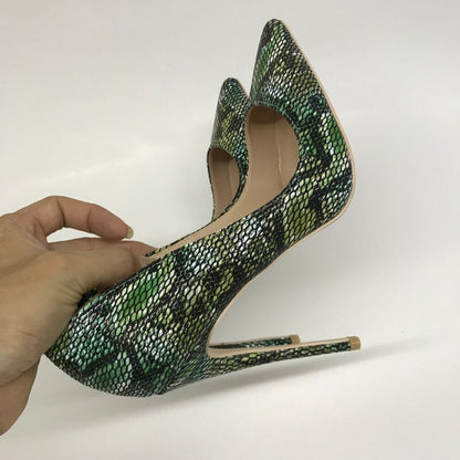 Tikicup Green Python Pattern Embossed Women Sexy Stilettos High Heels Designer Chic Pumps for Elegant Ladies Slip On Dress Shoes