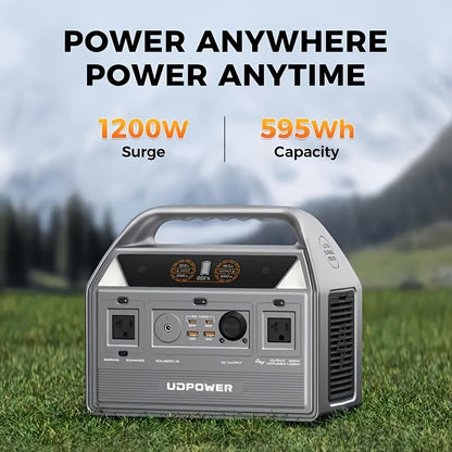 [Portable Power Station] Portable Power Station, 595Wh 600W(Surge 1200W) AC Output, LiFePO4(LFP) Battery, Solar Generator for Outdoor/Camping/Travel/RV, Emergency Power Backup(Grey)