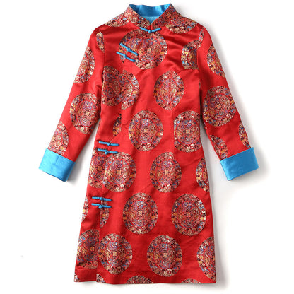 Brocade Stand-up Cheongsam Dress Woman