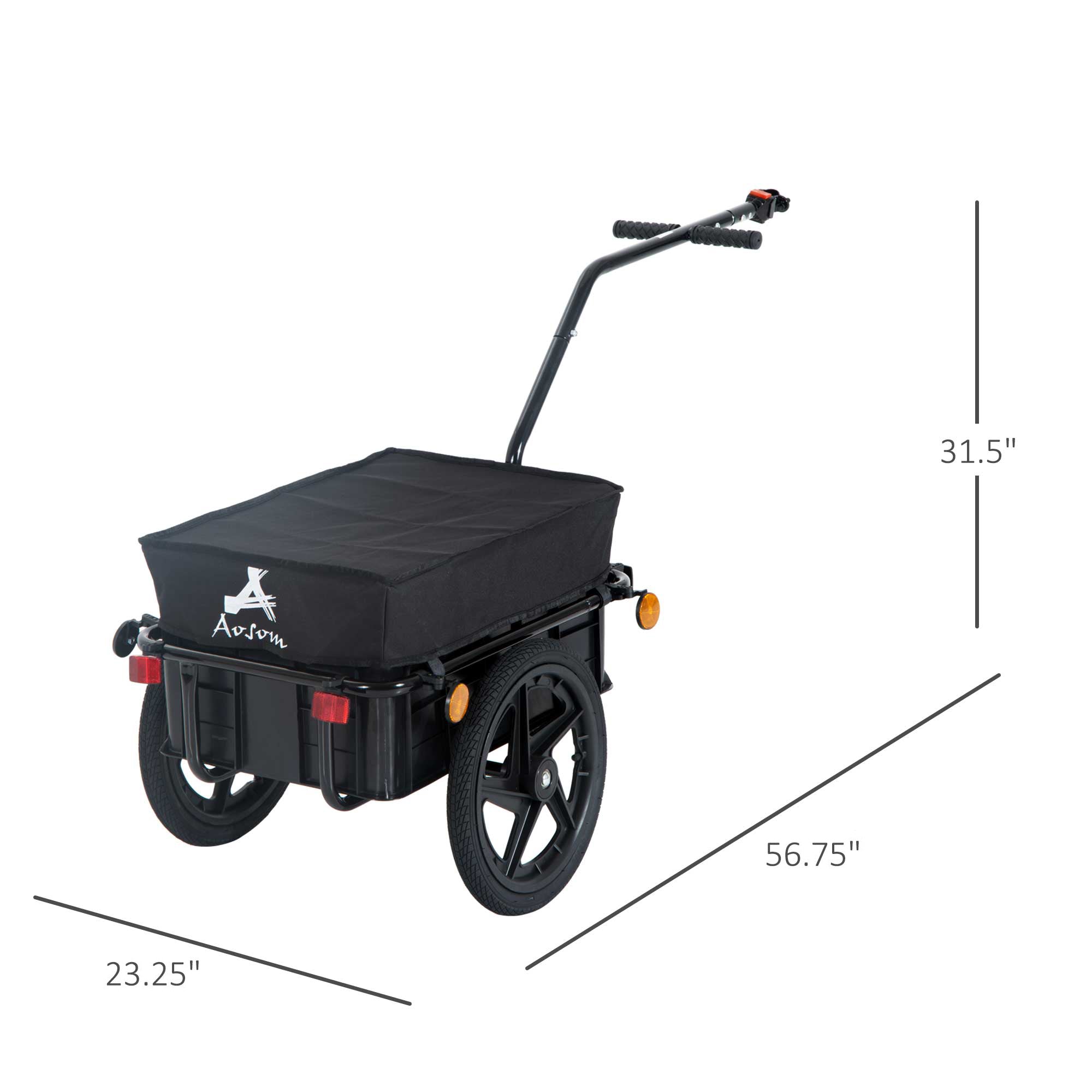 Bicycle Cargo Trailer with Removable Box and Waterproof Cover, Bike Wagon Trailer with Two 16in Wheels
