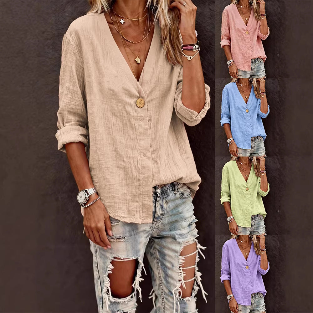 Casual Long-Sleeve V-Neck Regular Cardigan Multi-Colored Womens Top Shirt