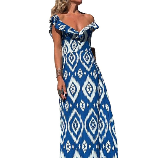 Elegant Ruffle V-Neck Sleeveless Elastic Gathered Style Wide Skirt Dress