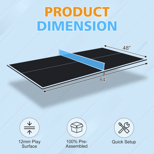 7 X4ft Black Mid-Size Ping Pong Conversion Top Foldable & Portable Table Tennis Table Top For Indoor Games