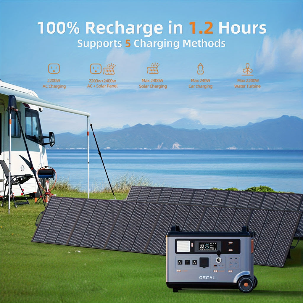Blackview OSCAL PowerMax 6000 Solar Generator with 400W Solar Panel | 120V/240V 3600Wh Power Station, 6000W AC Outlets (7200W Peak), 2200W AC Charging/2400W Solar Charging, Emergency for Home, Battery Backup, Bonus 3