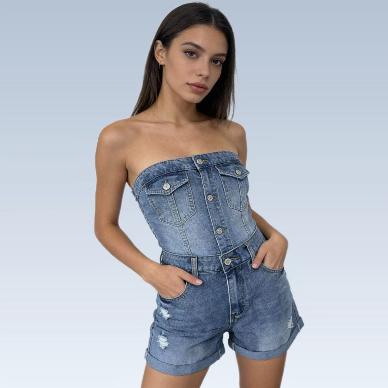 Casual Retro Distressed Womens Denim Shorts