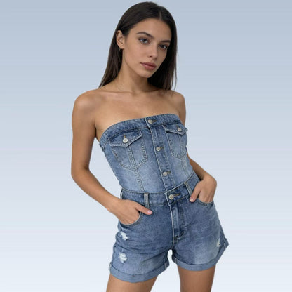 Casual Retro Distressed Womens Denim Shorts