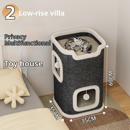 Cat Climbing Frame Scratching Post Nest Semi-enclosed Square Tree Hole Pet Cat Villa All-season Warm Cat House Wholesale