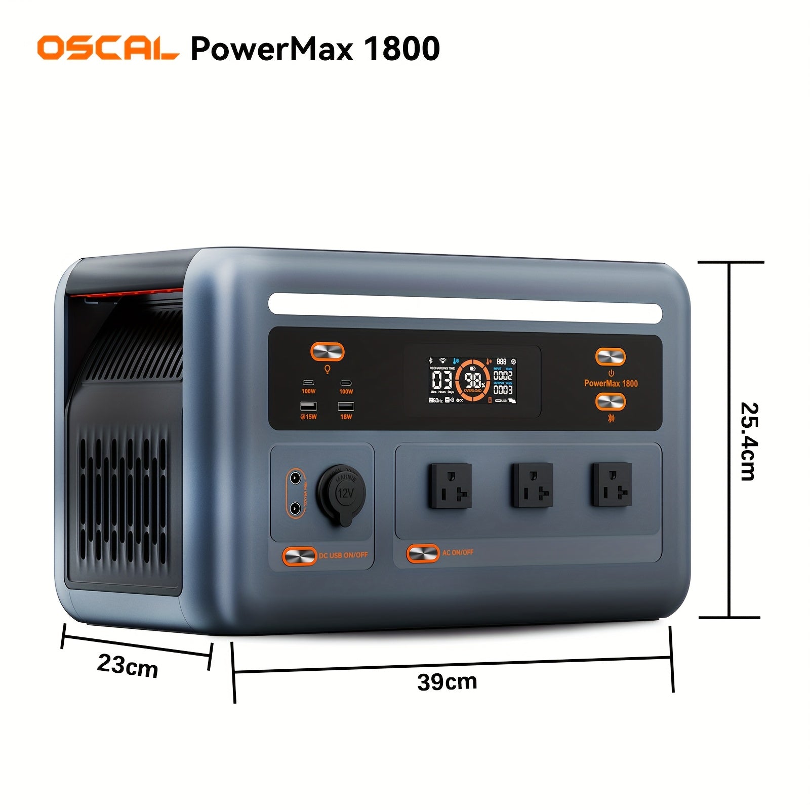 (2025 New) OSCAL Solar Generator With 2x100W Solar Panel PowerMax 1800, 1024Wh LiFePO4 Battery Generator With 3 AC Outlets (3200W Surge), 700W AC Charging, App Control Power Station For Home Backup