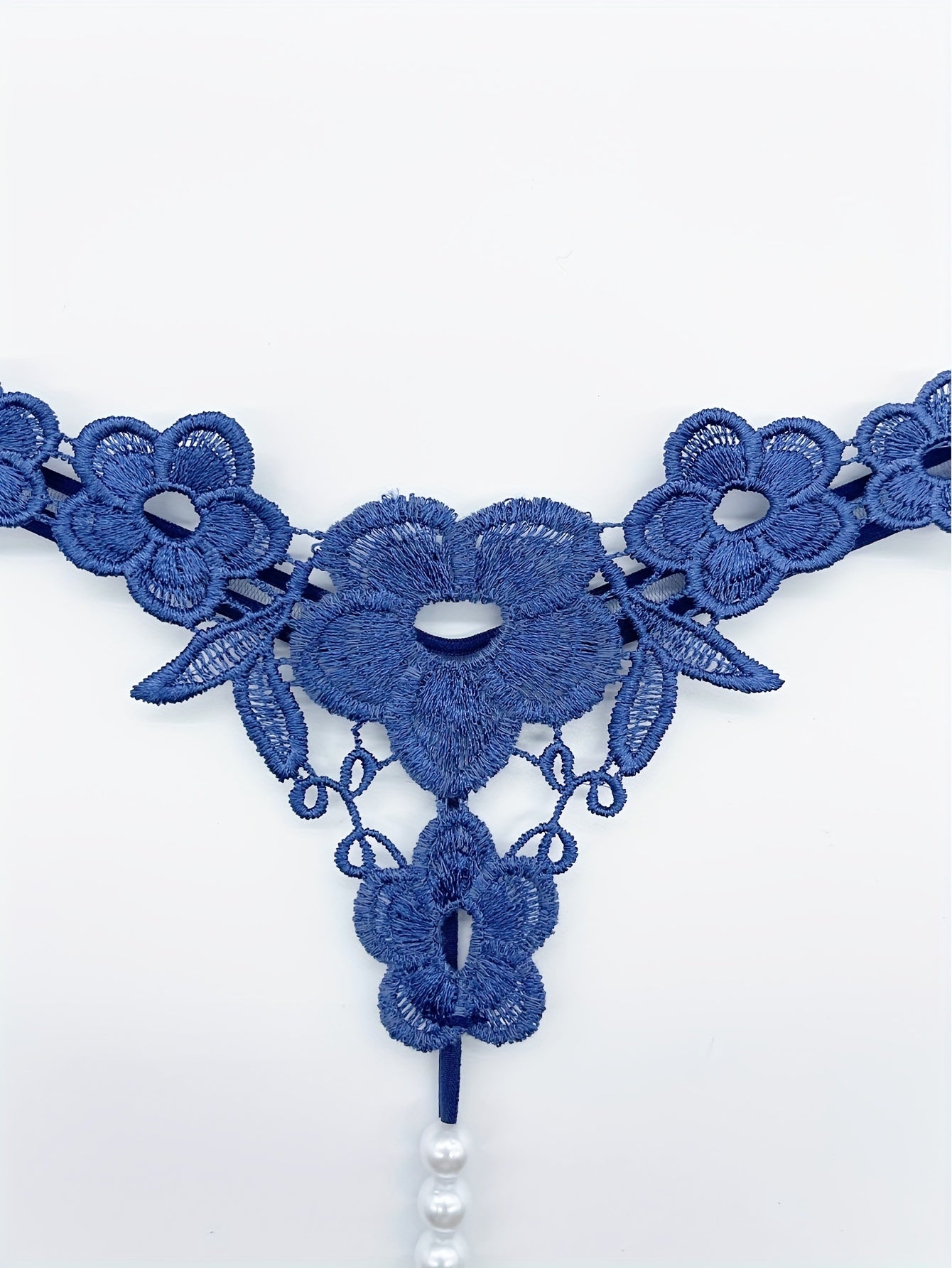 Floral Embroidery Thong, Hollow Out Faux Pearl Panties, Women's Sexy Lingerie & Underwear