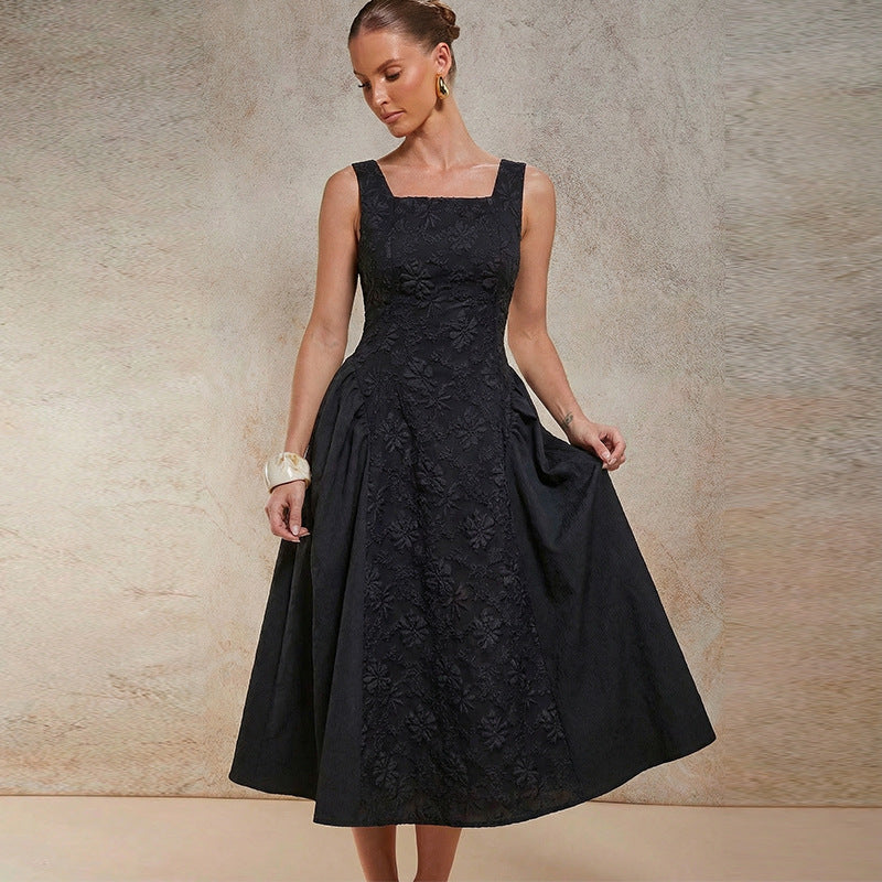 Embroidered Sleeveless Dress Mid-Length Women's Dress