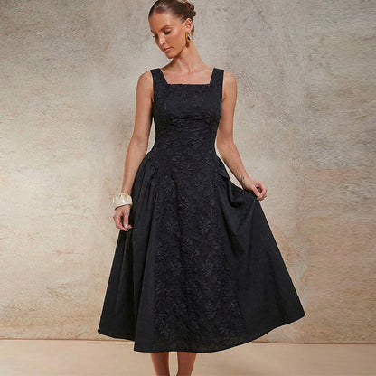 Embroidered Sleeveless Dress Mid-Length Women's Dress