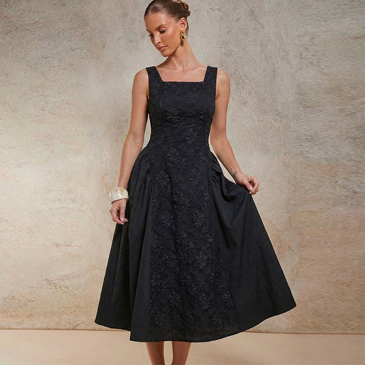 Embroidered Sleeveless Dress Mid-Length Women's Dress