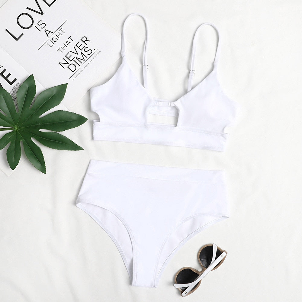 Sexy Bikini Set Cut Out Swimwear Women High Waist Swimwear Bandage Bathing Suits