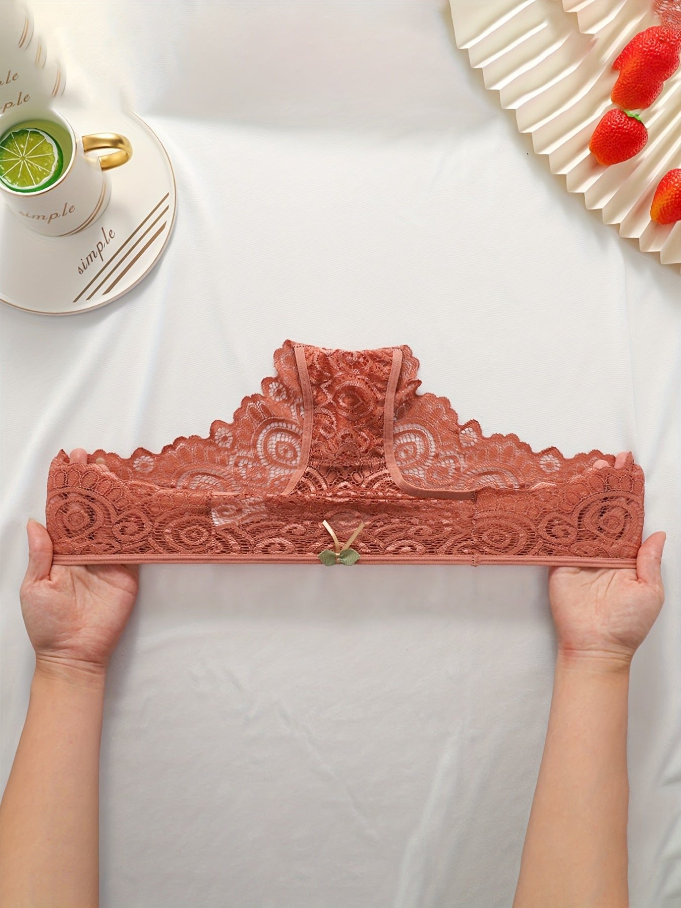 5pcs Floral Lace Bow Tie Briefs, Sexy Cut Out Scallop Trim Panties, Women's Lingerie & Underwear