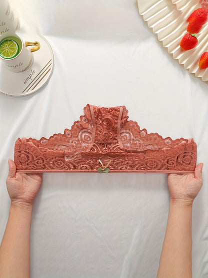 5pcs Floral Lace Bow Tie Briefs, Sexy Cut Out Scallop Trim Panties, Women's Lingerie & Underwear