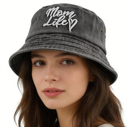 Funny Mom Life Bucket Hat Sun Beach Hats, Washed Cotton Embroidered Outdoor Travel Fisherman Hat For Mama Wife Grandma