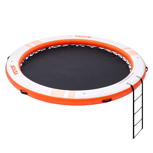 Inflatable Floating Dock, Ø8FT Inflatable Dock Platform With Ø5FT Trampoline Mesh Pool, Non-Slip Floating Platform Water Mat With Portable Bag & Detachable Ladder For Pool Beach Relaxation
