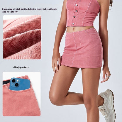 Spring And Summer New Color High Waist Denim Yoga Skirts