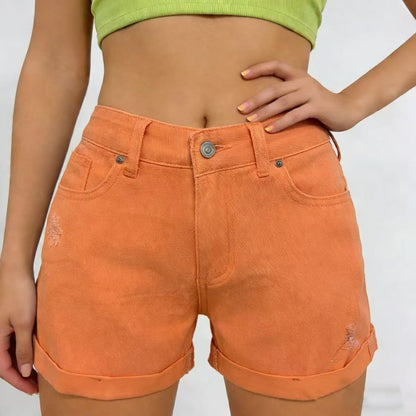 Casual Retro Distressed Womens Denim Shorts