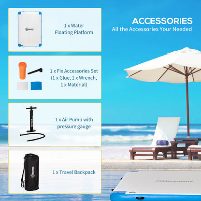10 x 7ft Water Inflatable Floating Dock, Inflatable Platform Island, Large Floating Mat Raft with Air Pump & Backpack, for Pool, Beach, Ocean, White
