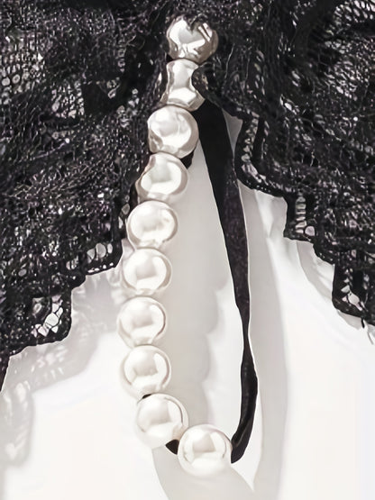 Sexy Floral Lace Thongs - Comfortable Women's Lingerie with Faux Pearl Detail, Open Crotch, and Elegant Design for a Confident You